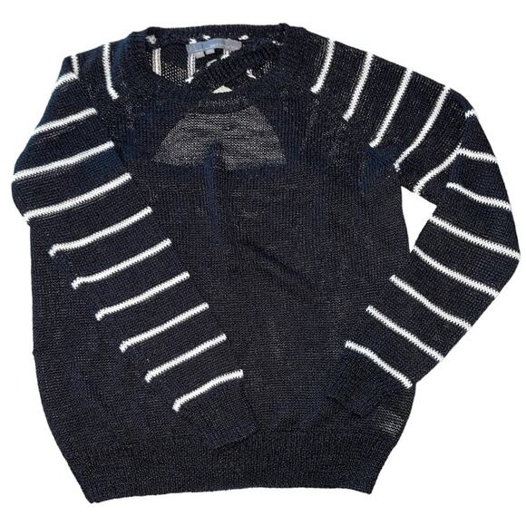 360 Sweater Striped Long Sleeve Navy Sweater with Cut-out Back size Small - Picture 1 of 8